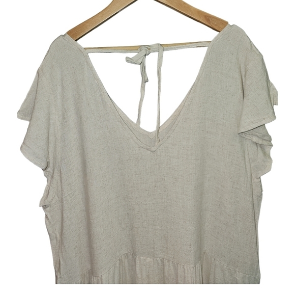 Linen Babydoll Mini Dress Light Birch/Oatmeal Large - Picture 5 of 8